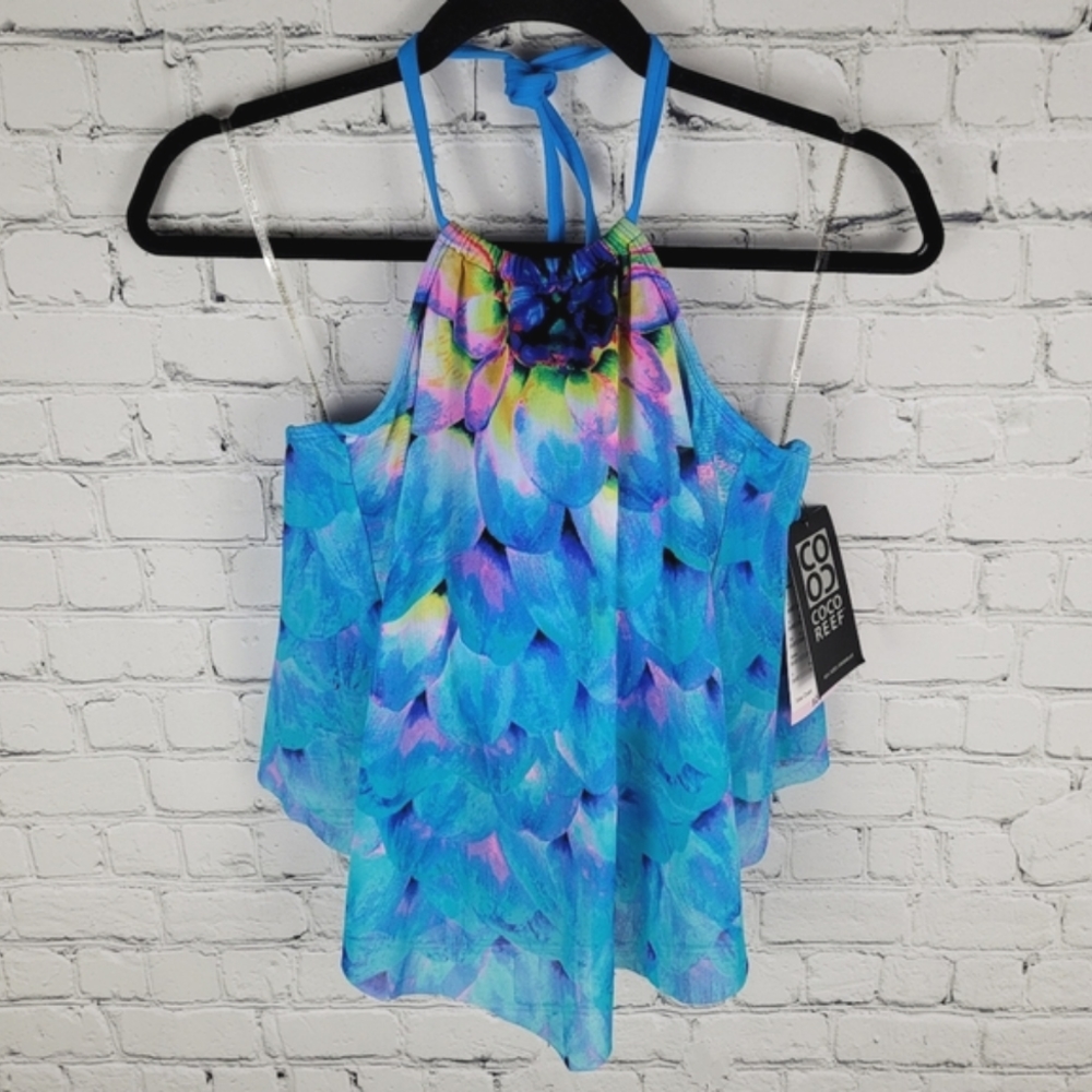 COCO REEF | Silent Bloom mesh overlay underwire halter tankini top